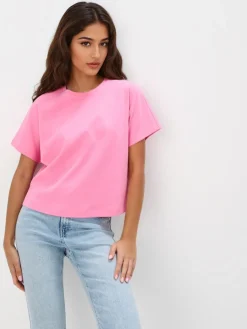 MOHITO Różowy t-shirt z merceryzowanej bawełny fioletowy Sale