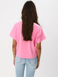 MOHITO Różowy t-shirt z merceryzowanej bawełny fioletowy Sale