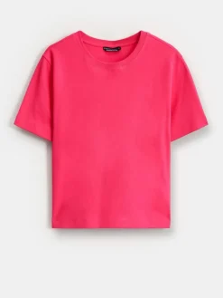 MOHITO Różowy t-shirt z merceryzowanej bawełny fuksjowy Sale