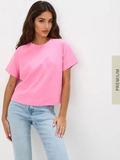 MOHITO Różowy t-shirt z merceryzowanej bawełny fioletowy Best