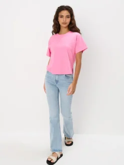 MOHITO Różowy t-shirt z merceryzowanej bawełny fioletowy Best