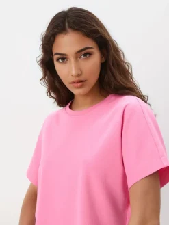 MOHITO Różowy t-shirt z merceryzowanej bawełny fioletowy Best