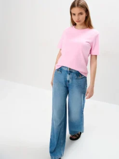 MOHITO Różowy t-shirt z merceryzowanej bawełny pastelowy ru00f3u017cowy Fashion