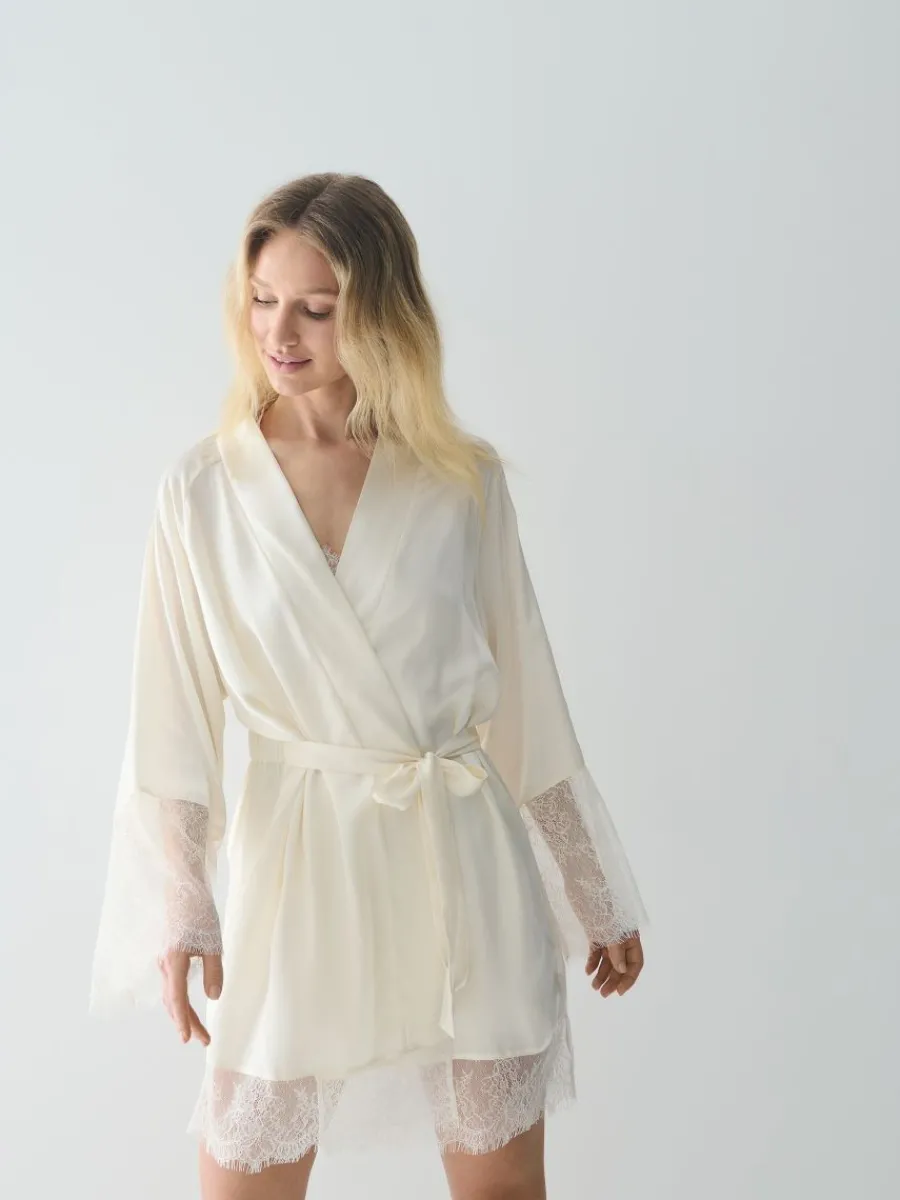 MOHITO Satynowy szlafrok biau0142y Outlet