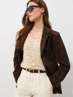 MOHITO Skórzana marynarka oversize bru0105zowy New