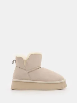 MOHITO Skórzane buty śniegowce kremowy Sale