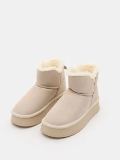 MOHITO Skórzane buty śniegowce kremowy Sale
