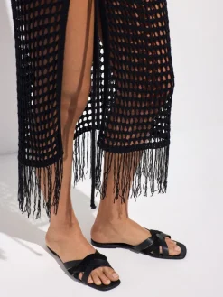 MOHITO Skórzane klapki czarny Fashion