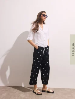 MOHITO Spodnie culotte z wiskozy i lnu czarny Discount
