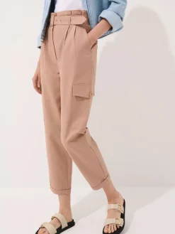 MOHITO Spodnie z bawełny i lnu bru0105zowy Hot