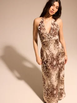 MOHITO Sukienka maxi w zwierzęcy wzór beu017cowy Sale