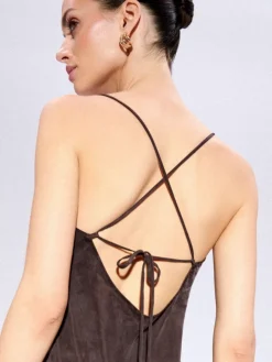 MOHITO Sukienka maxi z cupro i wiskozy ciemno bru0105zowy New