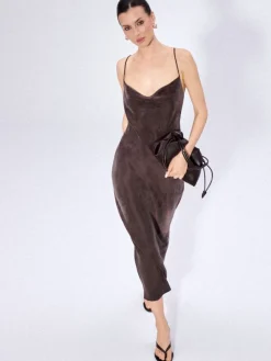 MOHITO Sukienka maxi z cupro i wiskozy ciemno bru0105zowy Online