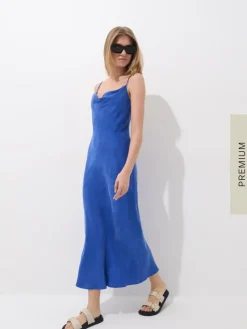 MOHITO Sukienka maxi z cupro i wiskozy granatowy Online
