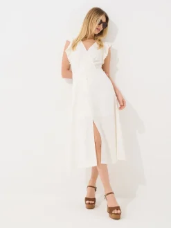 MOHITO Sukienka midi z rozcięciem biau0142y Fashion