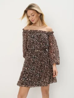 MOHITO Sukienka mini w panterkę beu017cowy Discount