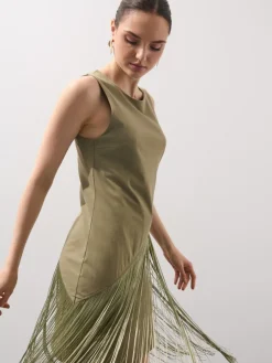 MOHITO Sukienka mini z frędzlami oliwkowy Outlet