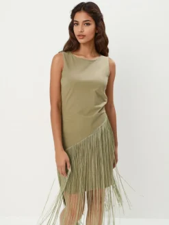 MOHITO Sukienka mini z frędzlami oliwkowy Outlet