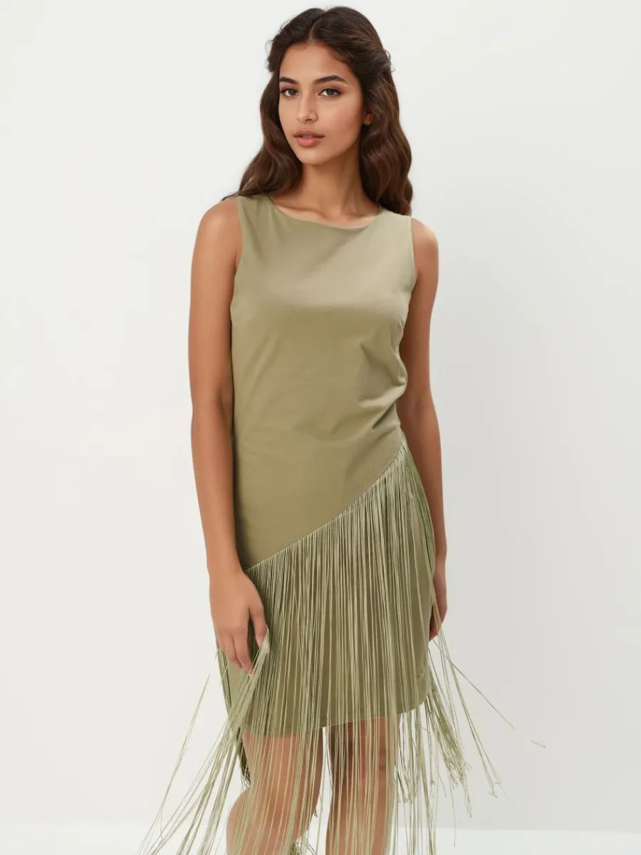 MOHITO Sukienka mini z frędzlami oliwkowy Outlet