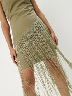MOHITO Sukienka mini z frędzlami oliwkowy Outlet