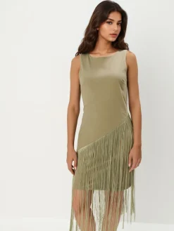 MOHITO Sukienka mini z frędzlami oliwkowy Outlet