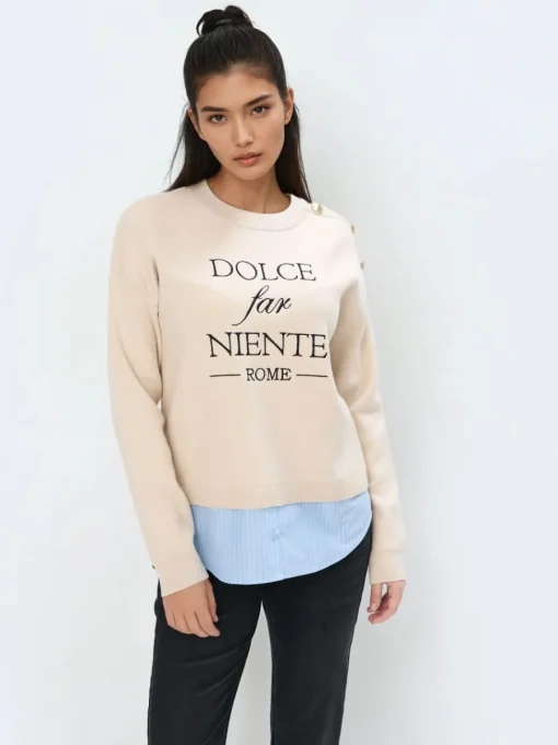 MOHITO Sweter ze wstawką koszulową beu017cowy Sale