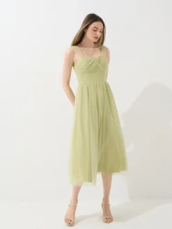 MOHITO Tiulowa sukienka midi oliwkowy Best