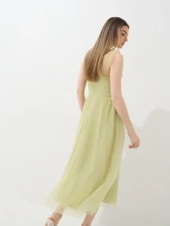 MOHITO Tiulowa sukienka midi oliwkowy Best