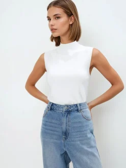 MOHITO Top bez rękawów kremowy Clearance