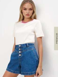 MOHITO T-shirt z merceryzowanej bawełny kremowy Outlet