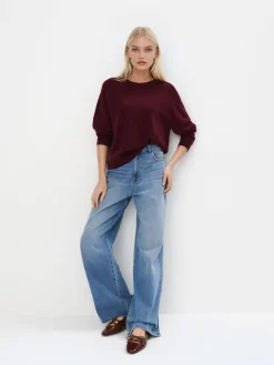 MOHITO Wełniany burgundowy sweter kasztanowy Outlet