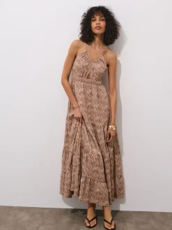 MOHITO Wzorzysta sukienka maxi bru0105zowy Hot