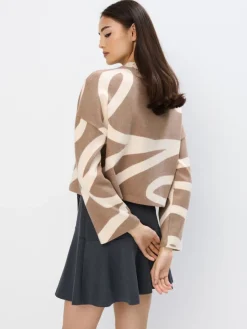 MOHITO Wzorzysty sweter beu017cowy Outlet