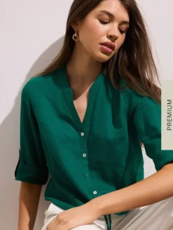 MOHITO Zielona bluzka z lnu i wiskozy zielony New