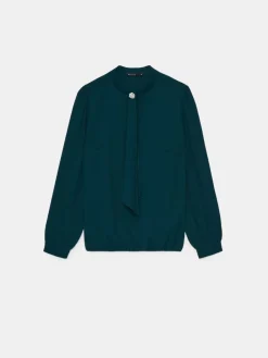 MOHITO Zielona bluzka z ozdobnym elementem ciemny zielony Fashion