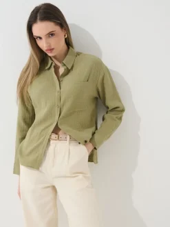 MOHITO Zielona koszula z muślinu oliwkowy Sale