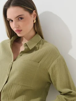MOHITO Zielona koszula z muślinu oliwkowy Sale