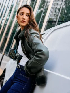 MOHITO Zielona kurtka biker khaki Hot