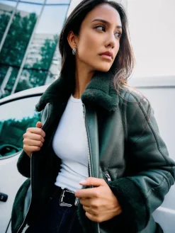 MOHITO Zielona kurtka biker khaki Hot