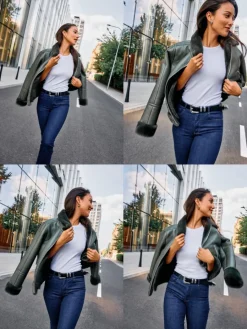 MOHITO Zielona kurtka biker khaki Hot