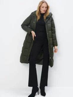 MOHITO Zimowy pikowany zielony płaszcz khaki Best